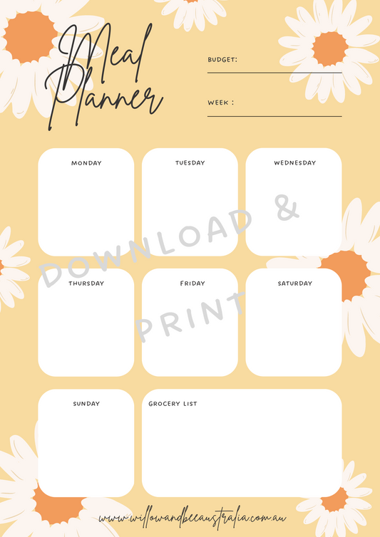 Meal Planner & Grocery List PDF Printable Template