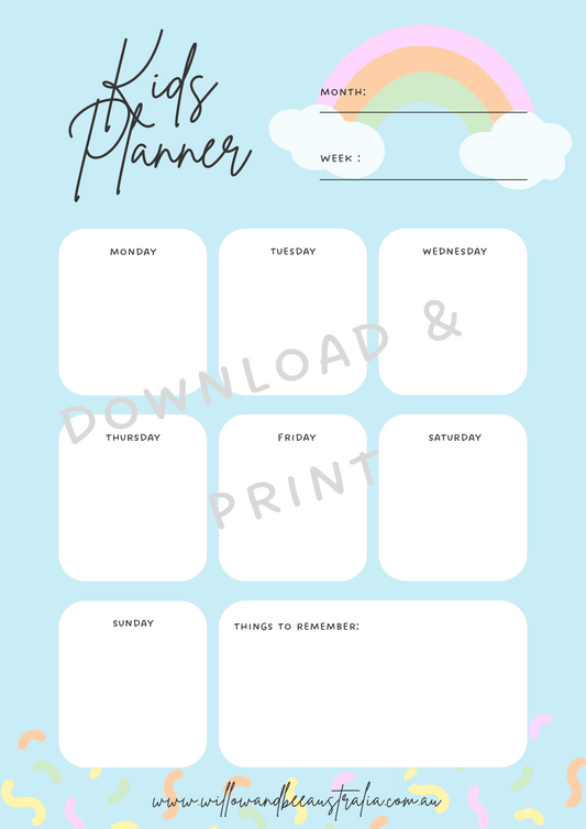 Kids Weekly Planner Blue PDF Printable Template