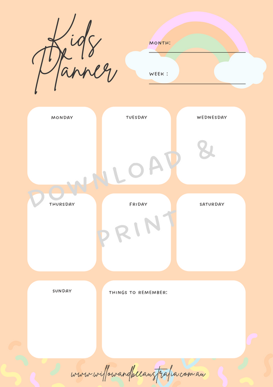 Kids Weekly Planner Peach PDF Printable Template